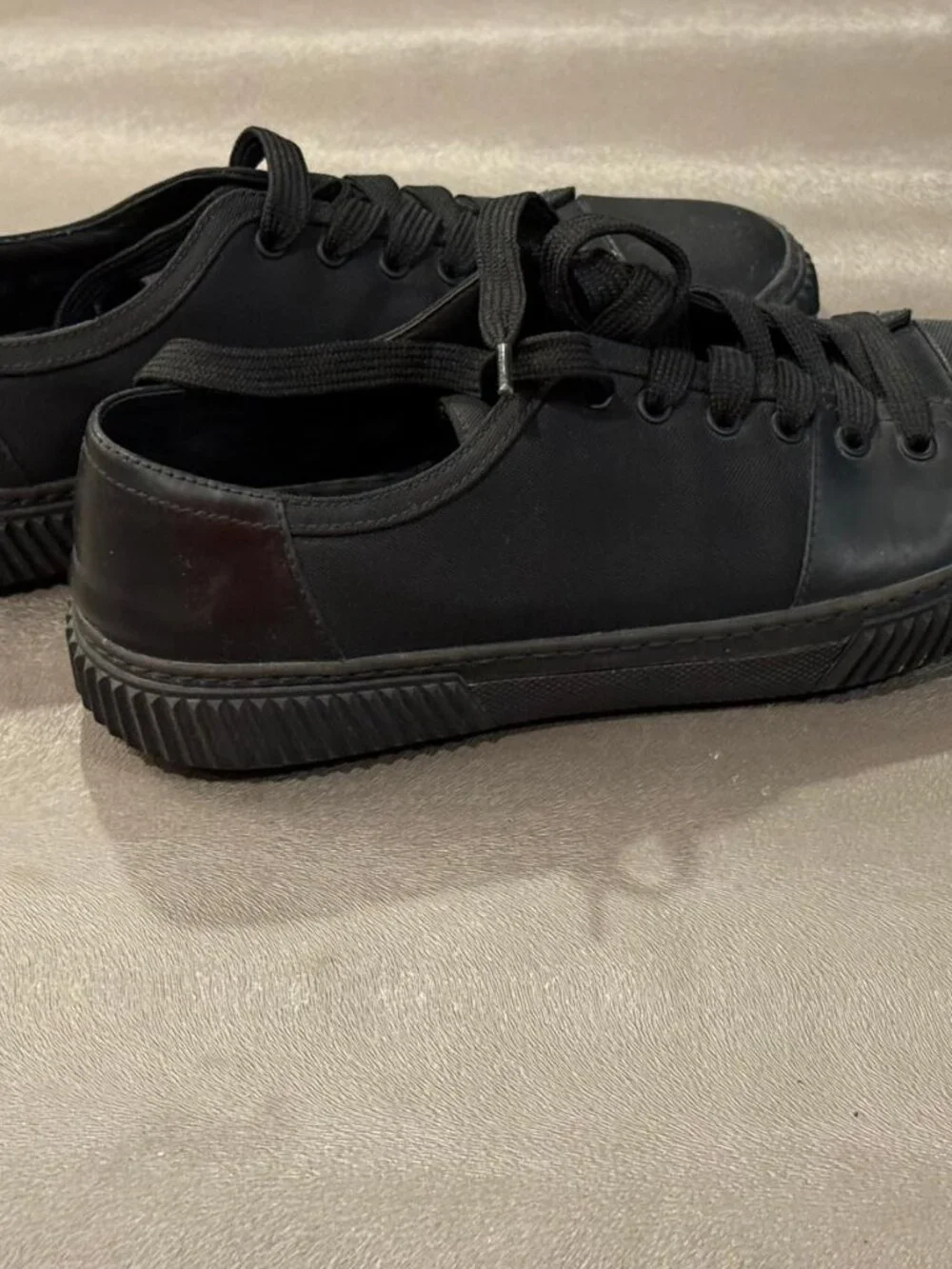 Authentic Prada Men's Leather Nylon Solid Black Stratus Sneaker